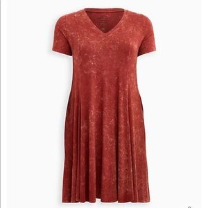 Torrid SUPER SOFT MARSALA MINERAL WASH TRAPEZE DRESS
